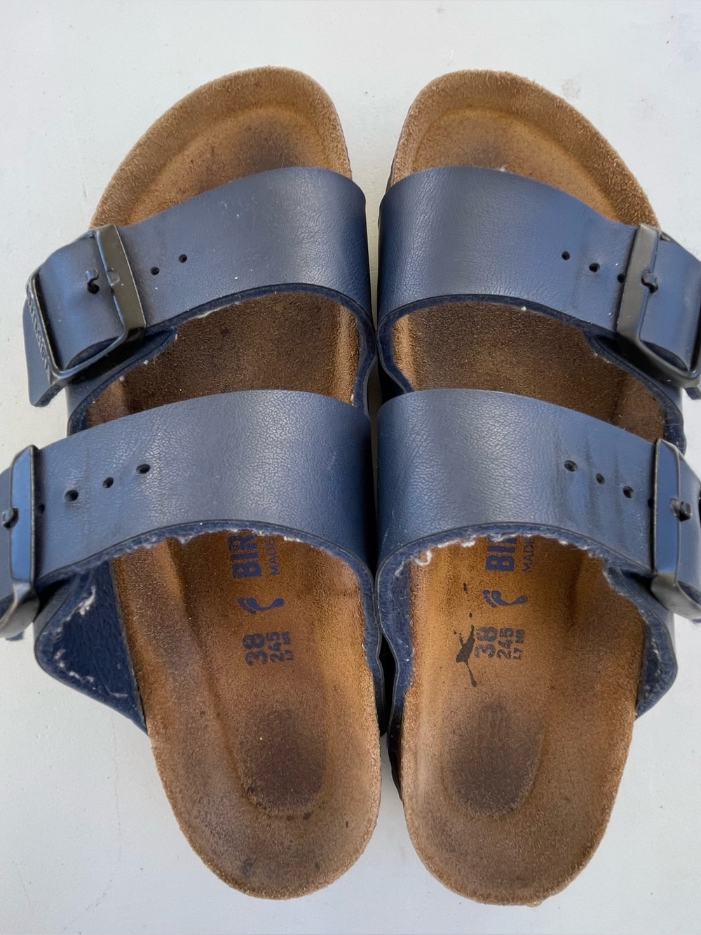 Birkenstock Arizona Sandals 38 245 L7 M5 Narrow Navy Blue Birko-Flor Germany